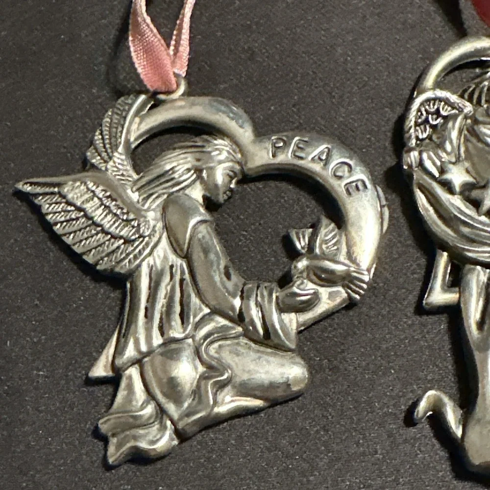 Gorham Christmas Tree Ornaments Lot Set 2‎ Silver Plate Hope Peace Love Angels